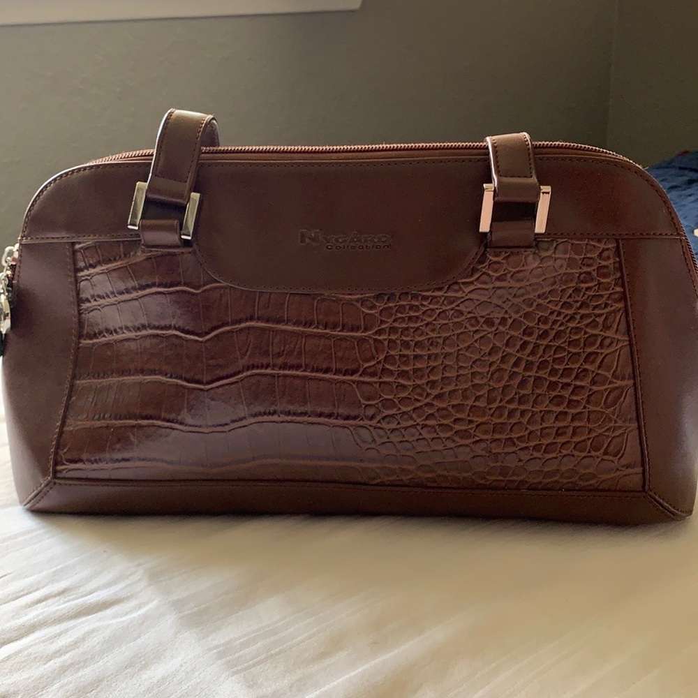 Peter Nygard Collection brown embossed animal print shoulder handbag